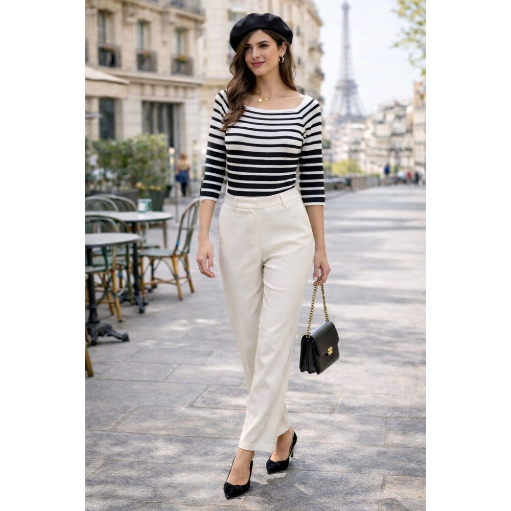 Jean Pierre Klifa Paris XS Black White Stripe Parisian Chic Sweater Minimalist